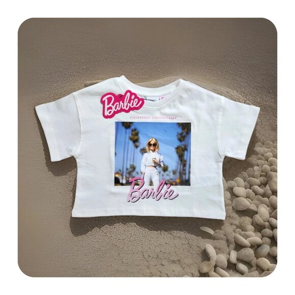 ZARA x BARBIE Collection Girls 8-9 KIDS TSHIRT Los Angeles Short Cropped Cotton - Picture 1 of 6